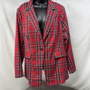 Lane Bryant Plaid Blazer Jacket Women Size 20 Red Black White Button Lined